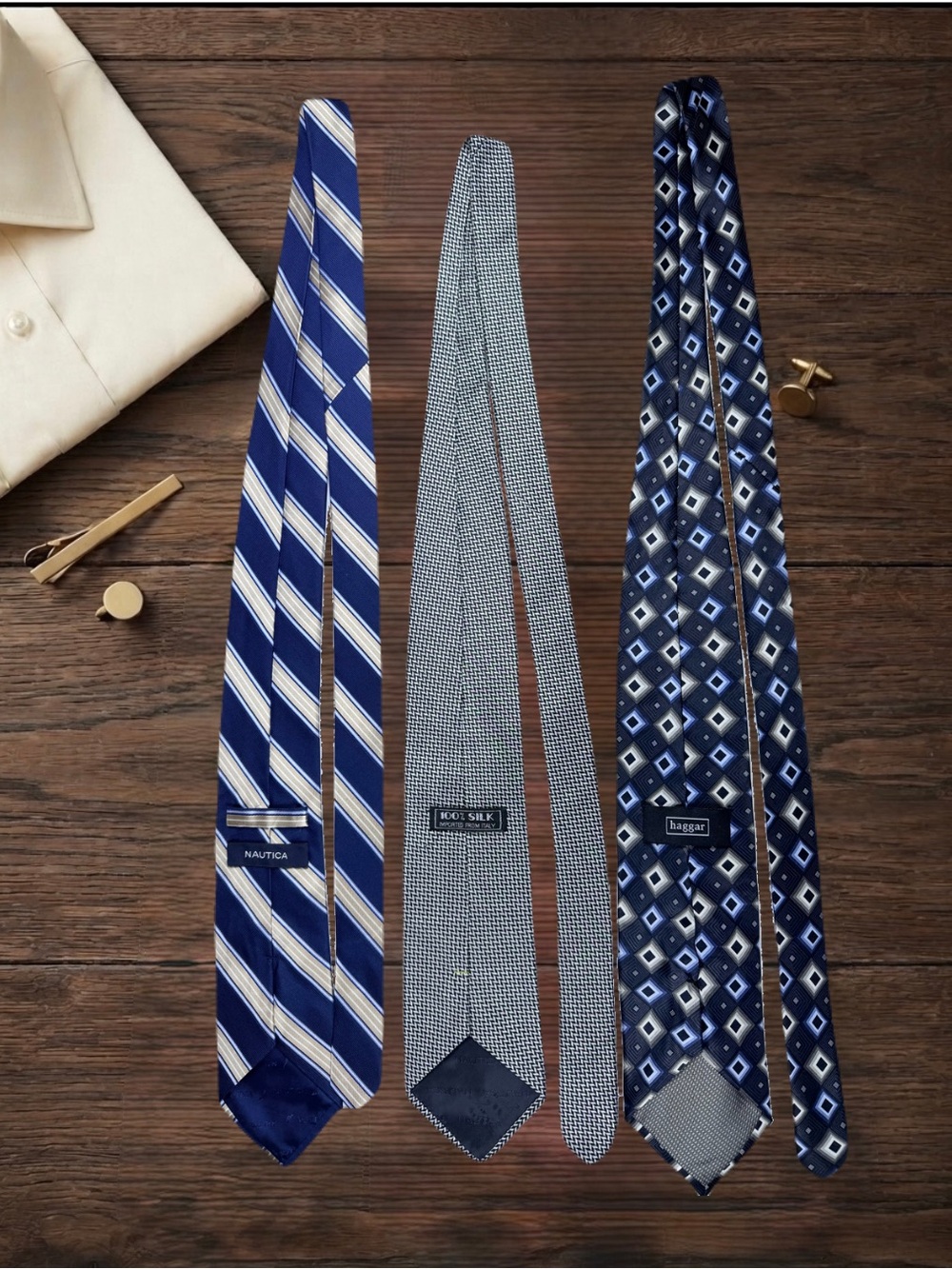 Lot of 3 Menswear Neckties - Nautica & Haggar Bundle Office Attire